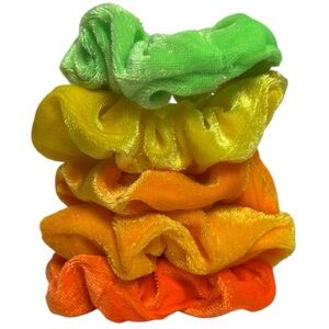 Forever 21 5-Piece Set of Neon Scrunchies Hair Ties Orange Yellow Green NWOT